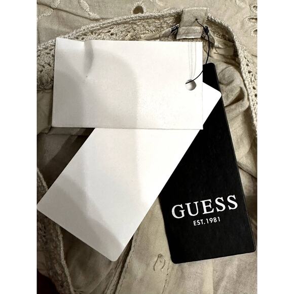 Guess Crop Tank Button Front Eyelet Lace Pattern Sleeveless Green Women's S NWT - Picture 9 of 11